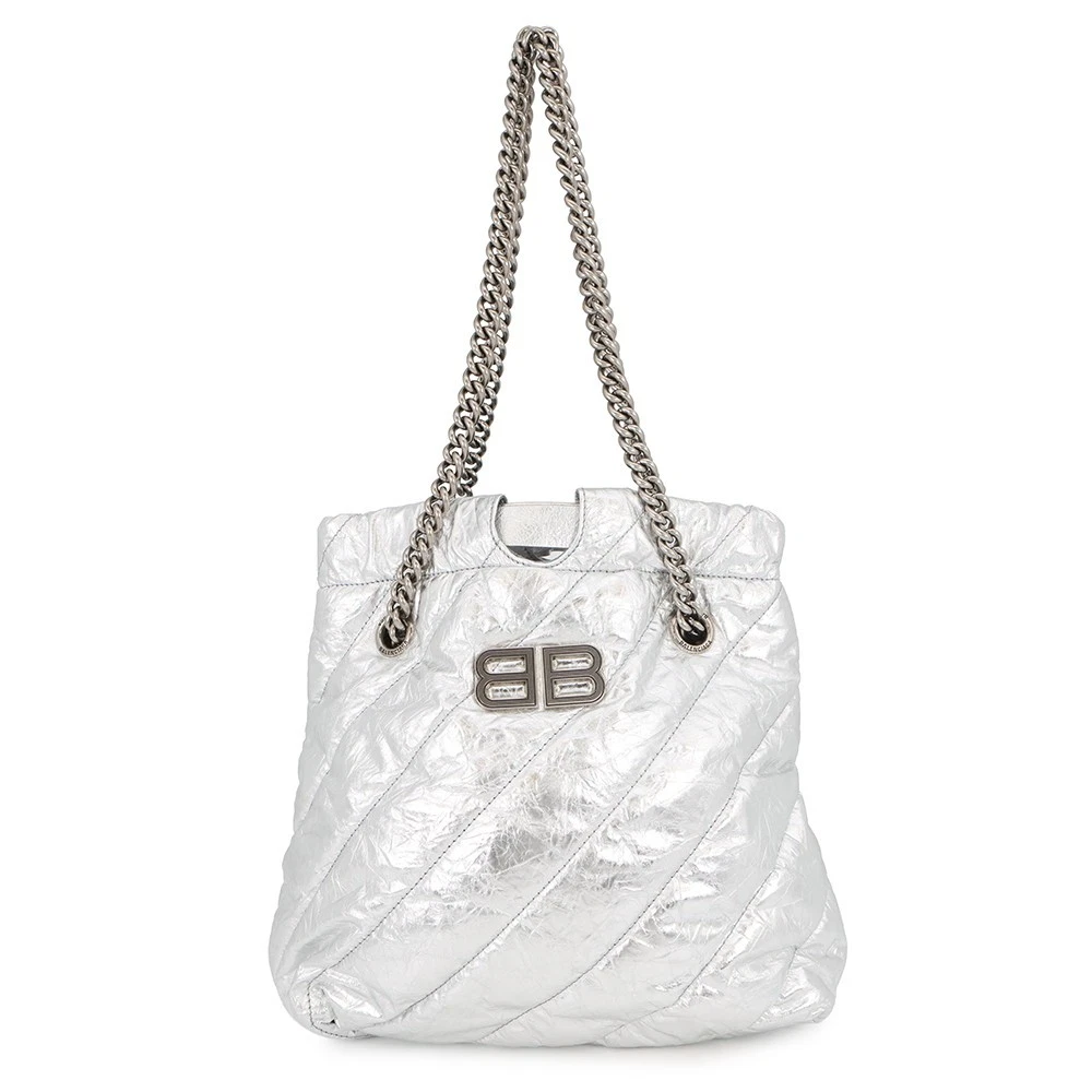 Balenciaga — BALENCIAGA Crash Chain Tote Bag Size Small Leather Silver 742942