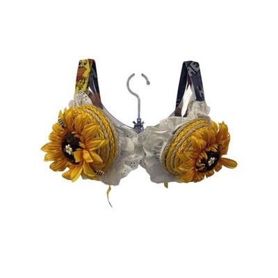 Custom HEEHAW Bra Made For Cancer Awareness Signed By Misty Rowe Sunflowers Bees