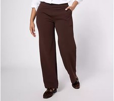 Dennis Basso Luxe Crepe Wide Leg Pants-Chocolate Brown-Medium A619593 NEW
