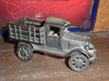 Vintage Cast Iron Toy Truck Iron Art Stake Bed Farm Style Vehicle Black Antique
