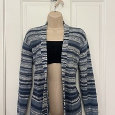 Ralph Lauren Women’s PS Petite Small Blue Striped Fringe Tie Cardigan Sweater