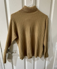 Robert Scott Ribbed Knit Turtleneck Pullover Sweater Tan Women s S Cotton