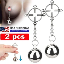 2PCS Nipple Clamps Breast Clip With Weights Ball Bondage Sex Toys For Women Men