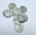 LOT OF 10 MERCURY SILVER DIMES - 90% SILVER - VARIOUS YEARS #6609