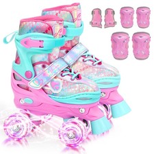 Sportneer Kids Roller Skates: 4 Size Adjustable Quad Skates with Light Up Whe...