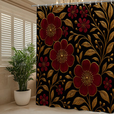 Floral Black and Gold Shower Curtain - Elegant Design for Home