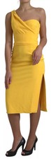 Dolce & Gabbana Yellow One Shoulder Side Slit Sheath Women's Dress Authentic