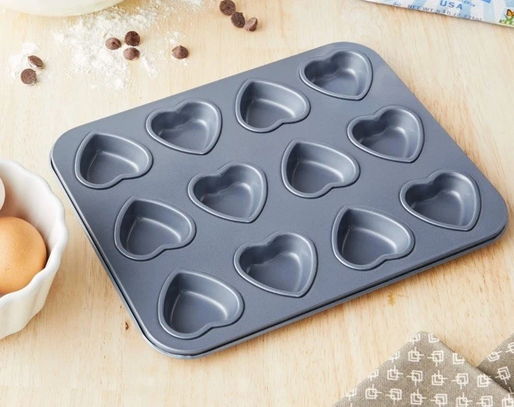 Fox Run Mini Heart Muffin Pan, 12-Cup, Preferred 7.25 x 9.5 x 0.5, Gray