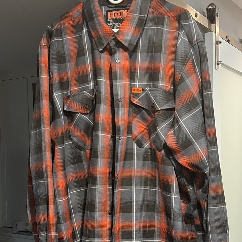 Dixxon Resist Flannel Plaid Button-Up Shirt Mens 3X Big & Tall Gray Orange