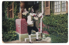 ANTIQUE 1910 FARMER DELIVERS CROP OF VEGETABLES & BABIES POSTCARD