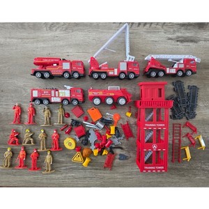 Fire Rescue Toy Play Set Fire Trucks Training Tower Firefighter Figures