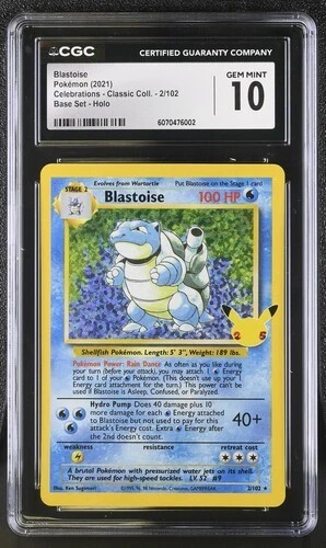 🐢🐢🐢 CGC 10 Blastoise Holo 2/102 Celebrations Classic Collection Pokemon 2021