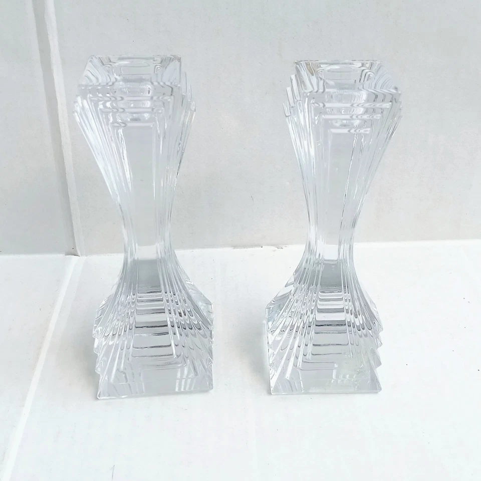 Mikasa Lead Crystal Pair Of Candle Holders-City Lights-Czech Glass-Art Deco - Image 4 of 4