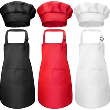 6 Pieces Kids Chef Hat Apron Set, Boys Girls Aprons for Kids Adjustable Aprons K