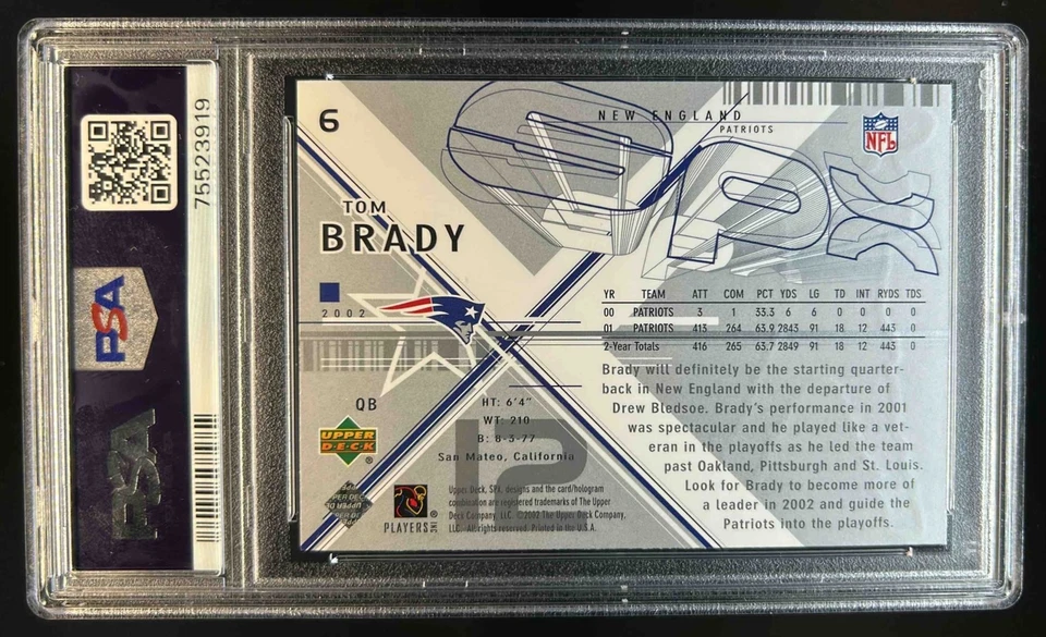 2002 SPx Tom Brady #6 Patriots PSA 9 - Image 2 of 2