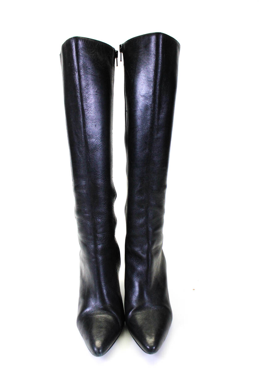 Cole haan Women's Leather Pointed Toe Kitten Heel Knee High Boots Black