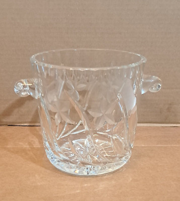 Vintage Crystal Cut Ice Bucket Champagne Wine Cooler Scroll Handles