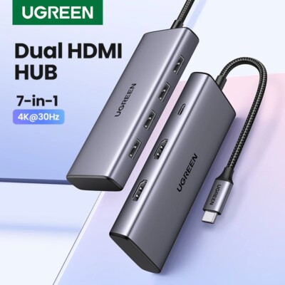 UGREEN USB C HUB 7-in-1 Dual HDMI 4K Type C PD 100W USB3.0 For iphone Macbook PC