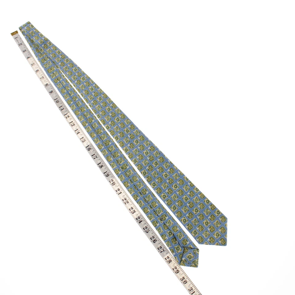 Corbata Kiton nueva sin etiquetas mezcla de lino/seda siete pliegues azul con formas verde/amarillo/blanco Foto 3 de 4