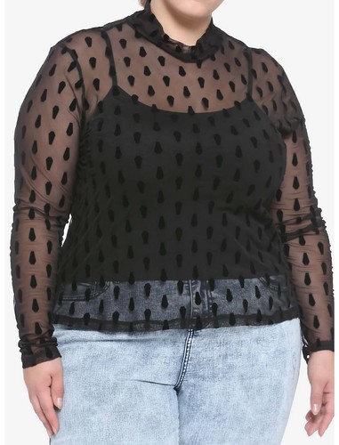 Black Flocked Coffin LS Mesh Top \u0026 Cami 