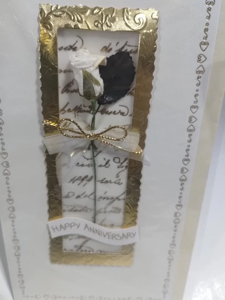 Handmade Happy Anniversary Greeting Card Gold Rose Whispering Gallery Unique - Image 2 of 4