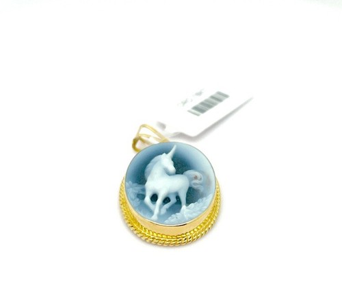 72704 Cameo Pendant In Blue Agate Unicorn In 18Kt Gold - 第 2/2 張圖片