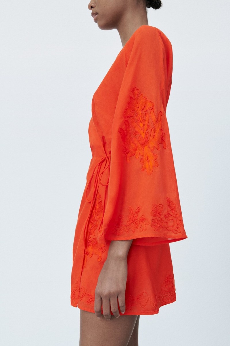 zara orange kaftan dress