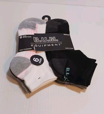 BUM Equipment Women's Medium 6 Pair Quarter Half Cushion Socks Size 5-9 NWT