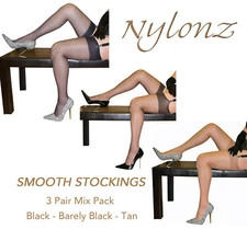 3 pairs NYLONZ Silky Smooth Stockings MIX COLOUR PACK