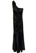 Xscape Black Satin One Shoulder Bow Shoulder Fishtail Hem Gown Size 6