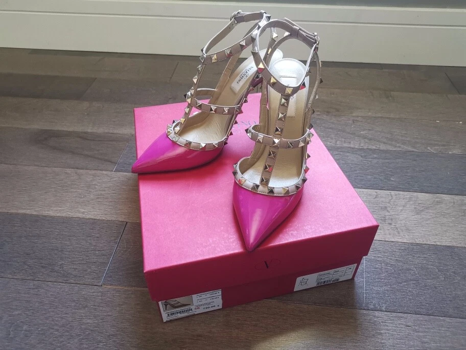 Skov Biprodukt Rummelig Valentino Rockstud Caged 100 Patent Pump Women&#039;s Fuchsia/Powder 38 |  eBay