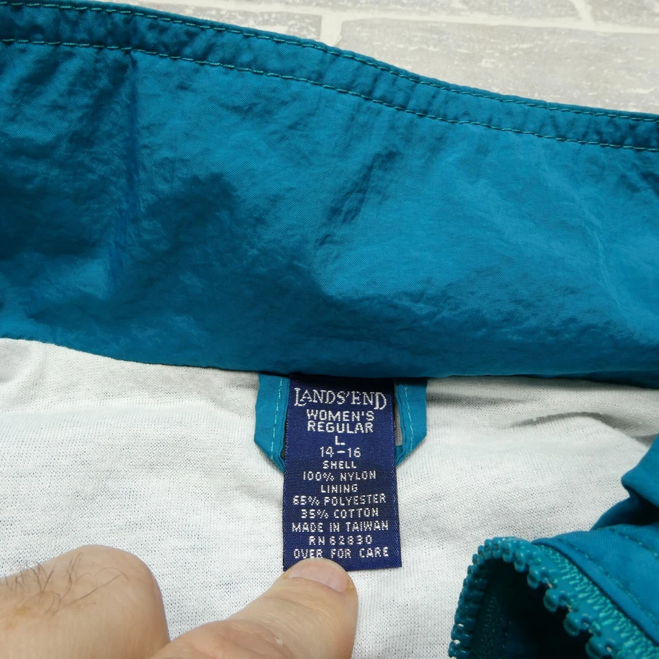 Chaqueta cortavientos Lands End vintage para mujer grande (14-16) azul verdoso cremallera completa Foto 3 de 4