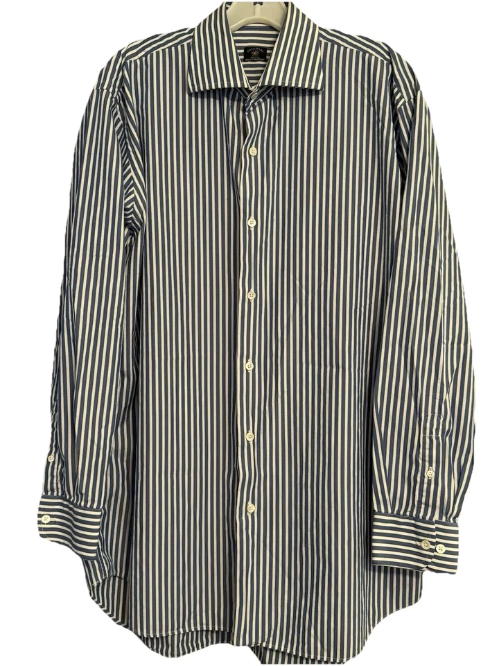 Solemare Maus Hoffman Men Size 16.5 Blue White Striped Shirt Button Down Italy - Image 2 of 4