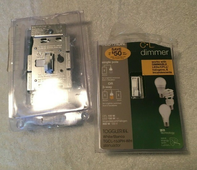 2 each LUTRON TGCL 153PH WH Toggler Dimmer Switch for LED