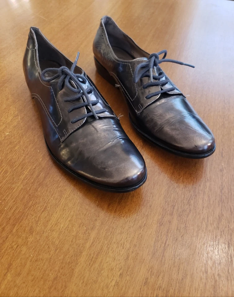 Zapatos Oxford Pour La Victoire Cuero Con Cordones Metálicos Cobre Bronce 8 Derby Foto 2 de 4