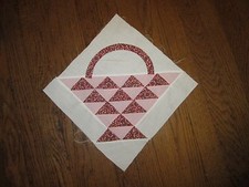 Vintage Hand Stitched Patchwork Quilt 12" Square Block Pink Flower Basket