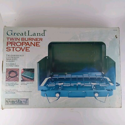 Greatland Twin Burner Propane Stove w/2 Burners 5000 BTU Foldable NEW Old Stock