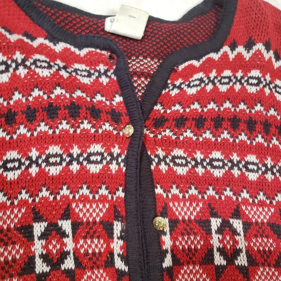Jaqueta cardigã vintage Liz Baker suéter feminino XXL estrela nórdica vermelha preta - Imagem 4 de 4
