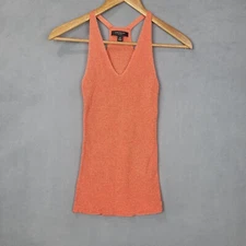 Ann Taylor Tank Top Women's XS Petite Coral Nylon V-Neck Racer Back Pullover Y2K