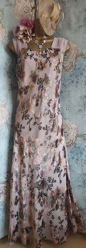 Jacques Vert Dress Jacket Beige Taupe Cream Floral Silk Evening Wedding 18 20 - Picture 18 of 23