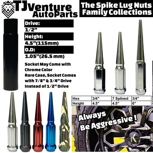 20Pc Camo 4.5" Spline 14x1.5 Spike Lug Nut+Key Fit Dodge Durango Ram1500 &More - Picture 3 of 3