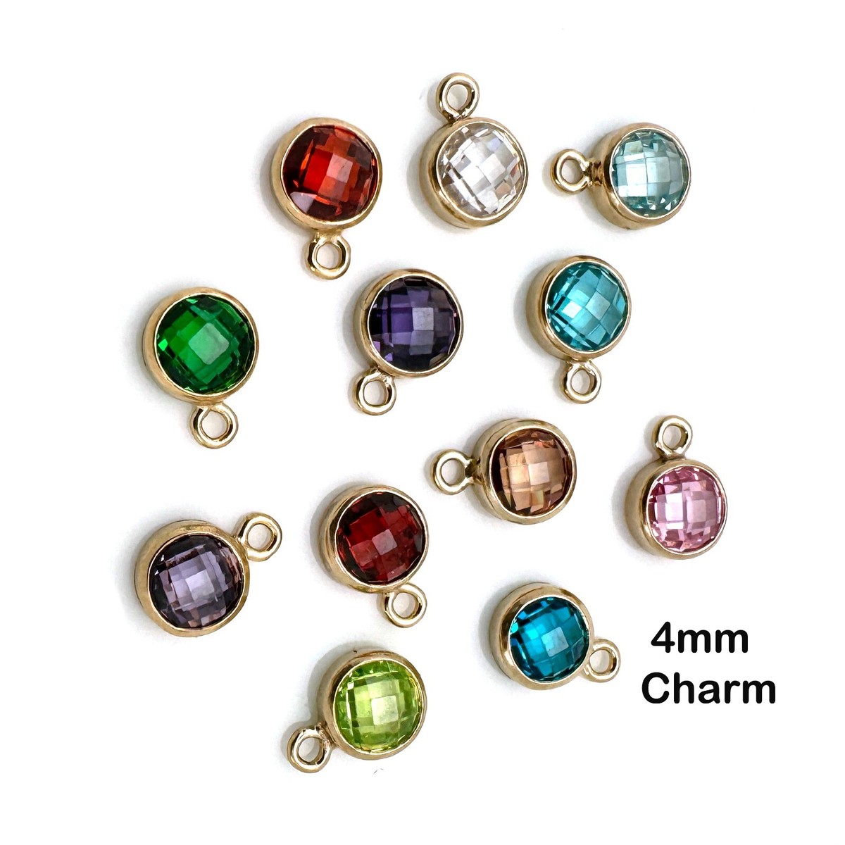 1/20 14K Gold Filled Fancy Bezel Birthstone Charms- 4mm Tiny Round Charms