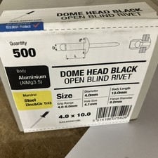 4MM X 10MM Black Pop Rivet Aluminium Open End Dome Head. BULK BUY 500 RIVETS