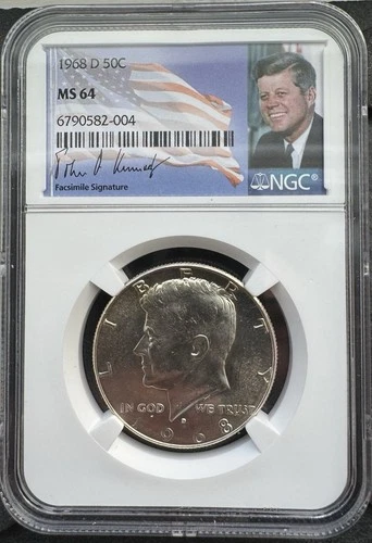 1968 D Kennedy Half Dollar Silver Coin 50c NGC MS64 Grade