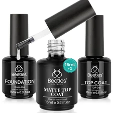 Beetles Matte Gel Top Coat No Wipe Top Coat Gel Nail Polish & Base Coat Set, 3Pc