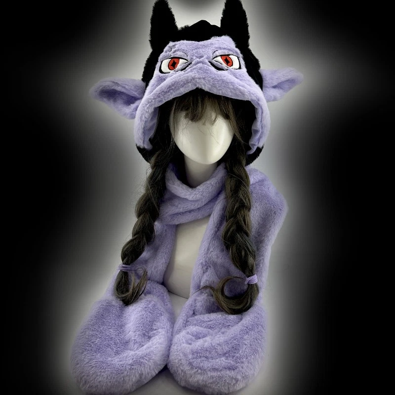 Dark Style Cartoon Vampire Catwoman Death Warm Plush Hat Scarf Gloves Integrated - Image 2 of 4