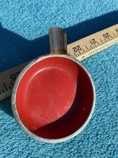 Vintage Orange Enamel Ashtray Steel Small Handheld Single 3”