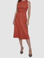 Halston Women's Orange Round-Neck Star-Seamed Sleeveless Midi Dress Size 6