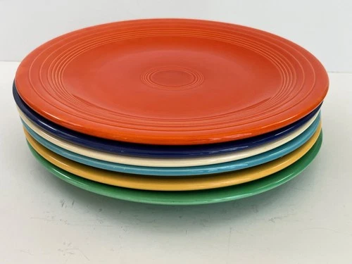 Vintage Fiesta Ware HLC 6 Original Colors Red 10.5 In Dinner Plates 1930's Homer