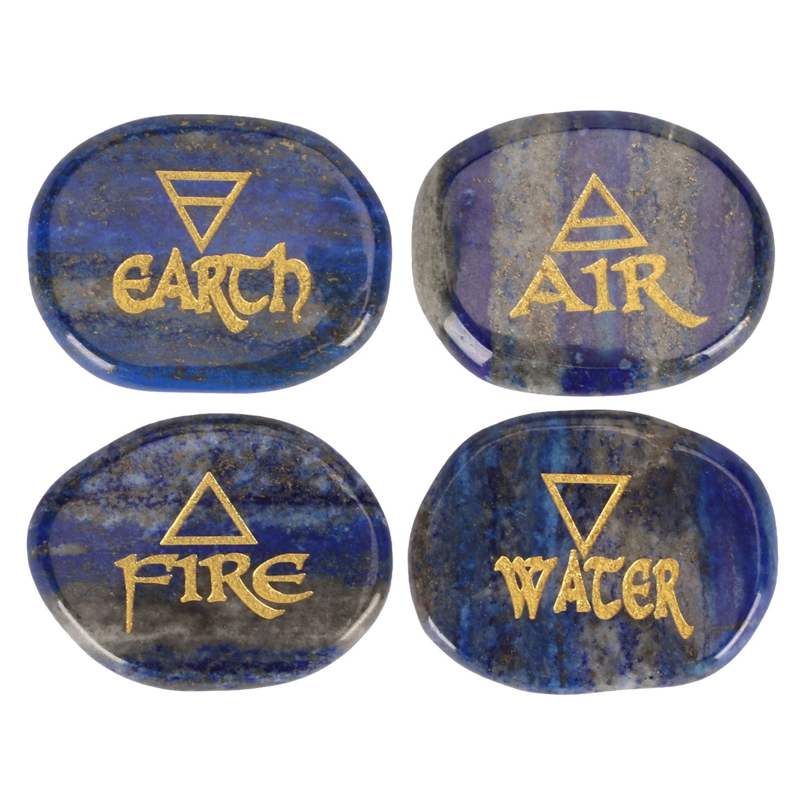 4 Elements Assorted Stones Engraved Triangular Symbols Earth Air Fire Water Poli
